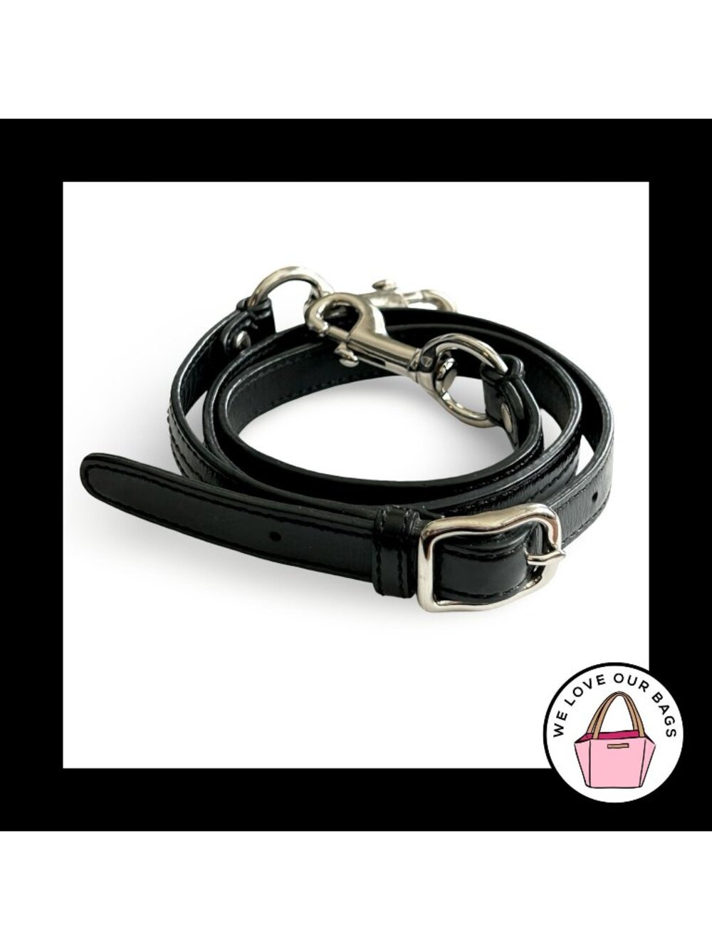 VINTAGE COACH BAG STRAP Black Polished Leather Replacement Purse Shoulder Silver